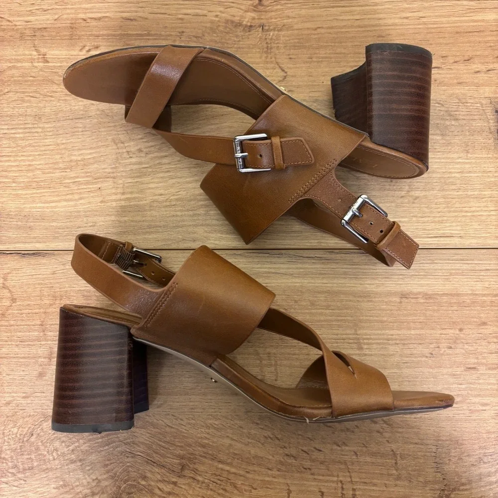 LAUREN RALPH LAUREN Florin Vachetta Leather‎ Sandal Deep Saddle Tan Women Size 8